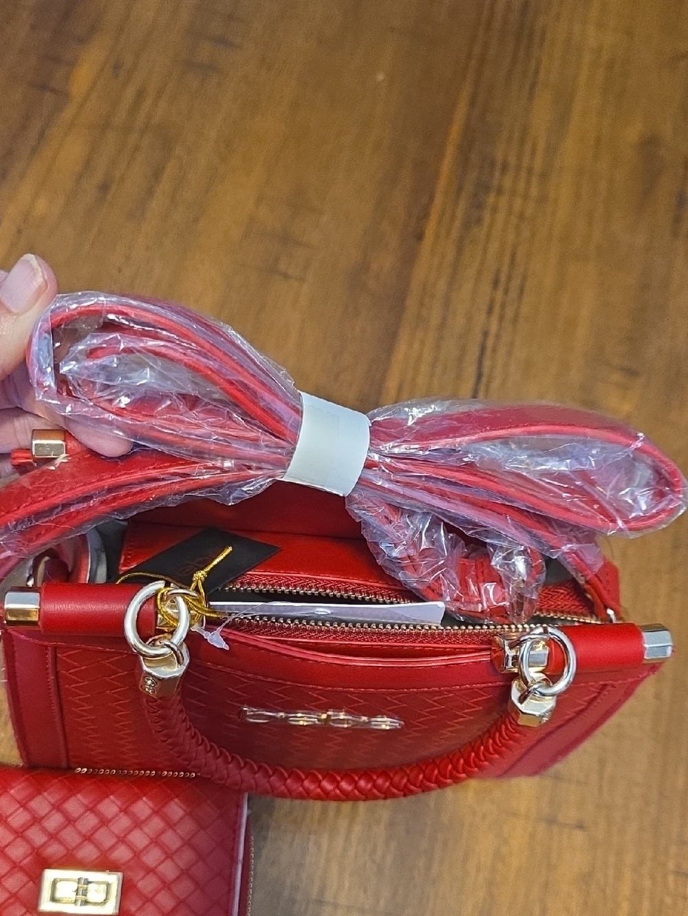 Bebe Red Woven Tote Handbag with Matching Wallet Nwt - Picture 8 of 16
